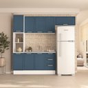 Ver imagem 1 de Cozinha Amara 4 Peças 240x224,5cm Armários Aéreos Paneleiro Balcão Rodapé Branco/Azul 250084