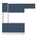 Ver imagem 4 de Cozinha Amara 4 Peças 240x224,5cm Armários Aéreos Paneleiro Balcão Rodapé Branco/Azul 250084
