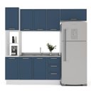 Ver imagem 2 de Cozinha Amara 4 Peças 240x224,5cm Armários Aéreos Paneleiro Balcão Rodapé Branco/Azul 250084