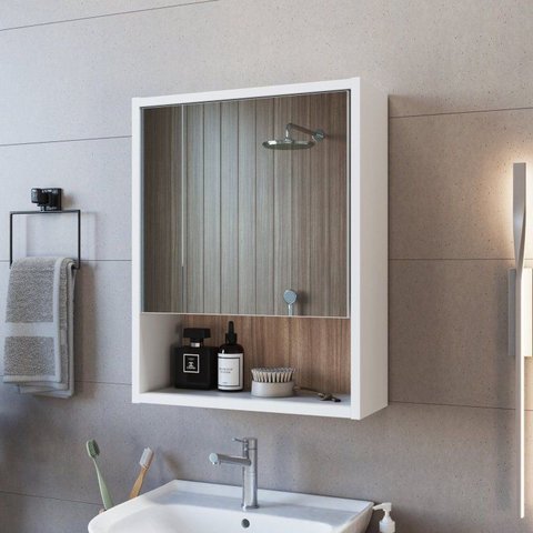 Espelheira para Banheiro com Porta Slim Branco/Mel