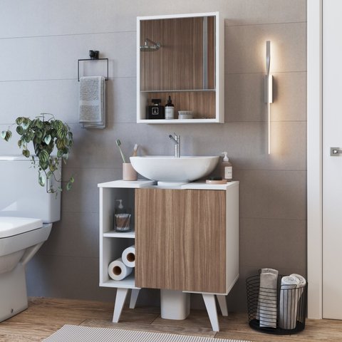 Gabinete para Banheiro de Coluna 01 Porta e Espelheira Slim