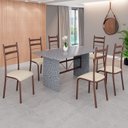 Ver imagem 1 de Conjunto Sala de Jantar Mesa Retangular 140x75cm Tampo Granito Ocre 6 Cadeiras Marselha Marrom/Creme