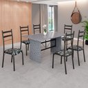 Ver imagem 1 de Conjunto Sala de Jantar Mesa Retangular 140x75cm Tampo Granito Ocre 6 Cadeiras Marselha Preto/Floral/Fosco