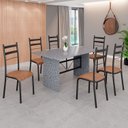 Ver imagem 1 de Conjunto Sala de Jantar Mesa Retangular 140x75cm Tampo Granito Ocre 6 Cadeiras Marselha Preto/C. Marrom/Fosco