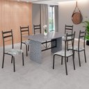 Ver imagem 1 de Conjunto Sala de Jantar Mesa Retangular 140x75cm Tampo Granito Ocre 6 Cadeiras Marselha Preto/Paraopeba/Fosco