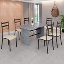 Ver imagem 1 de Conjunto Sala de Jantar Mesa Retangular 140x75cm Tampo Granito Ocre 6 Cadeiras Marselha Preto/Creme/Fosco