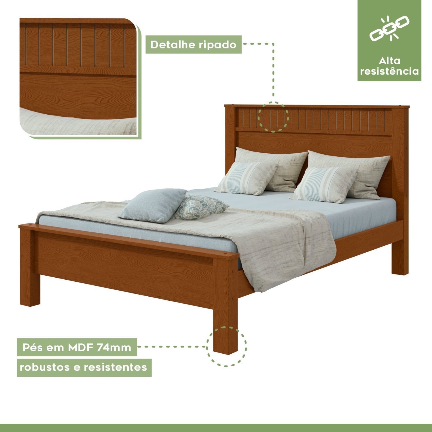 Cama de Casal em Mdp/mdf 111,5x205,9cm Athenas - 7