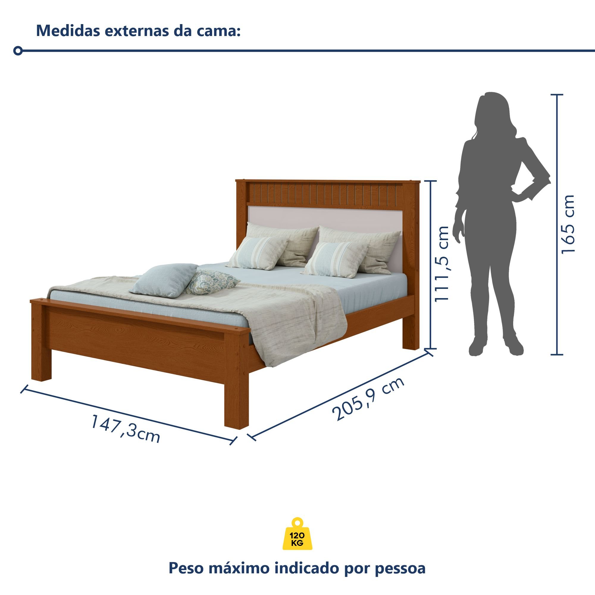 Cama de Casal em Mdp/mdf 111,5x205,9cm Athenas - 7