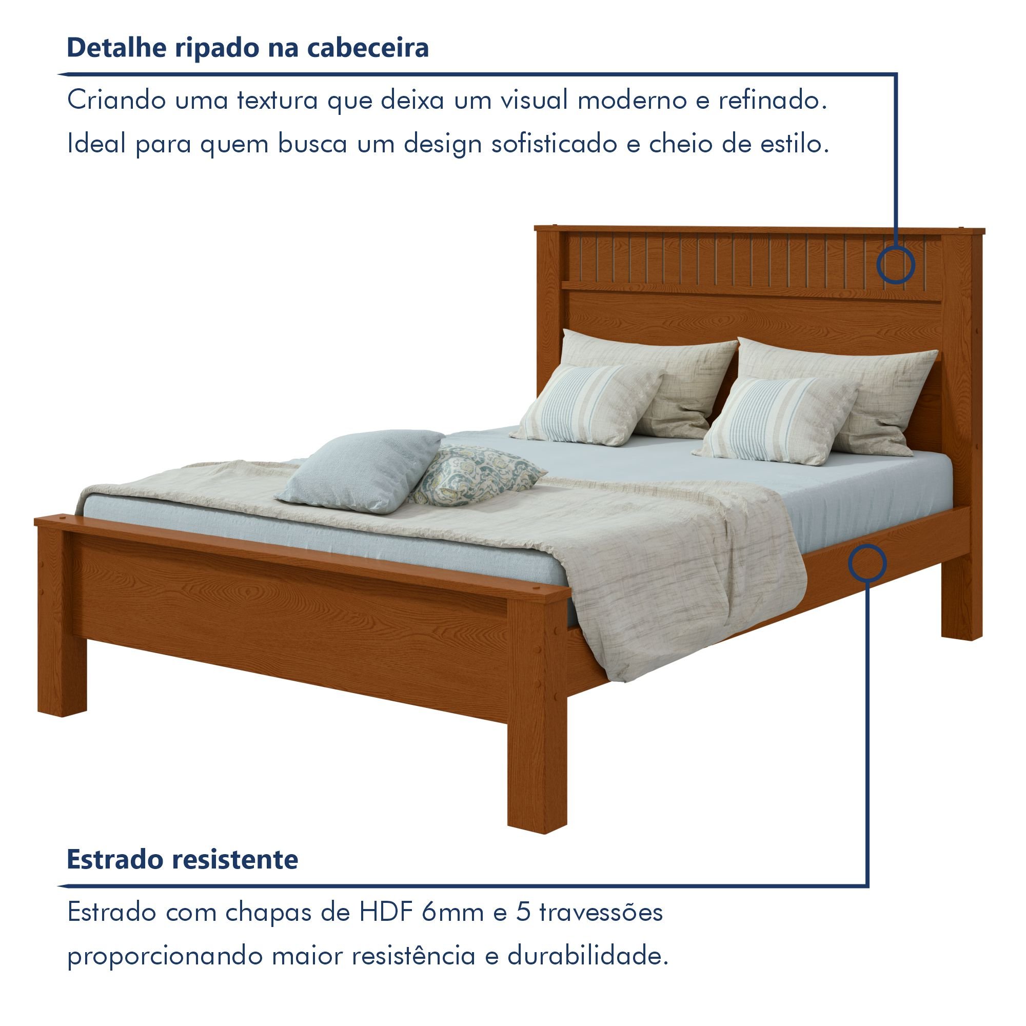 Cama de Casal em Mdp/mdf 111,5x205,9cm Athenas - 5