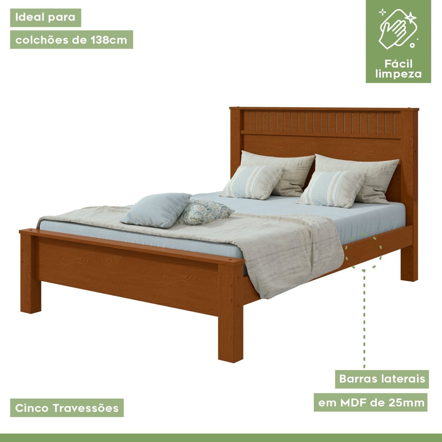 Cama de Casal em Mdp/mdf 111,5x205,9cm Athenas - 9