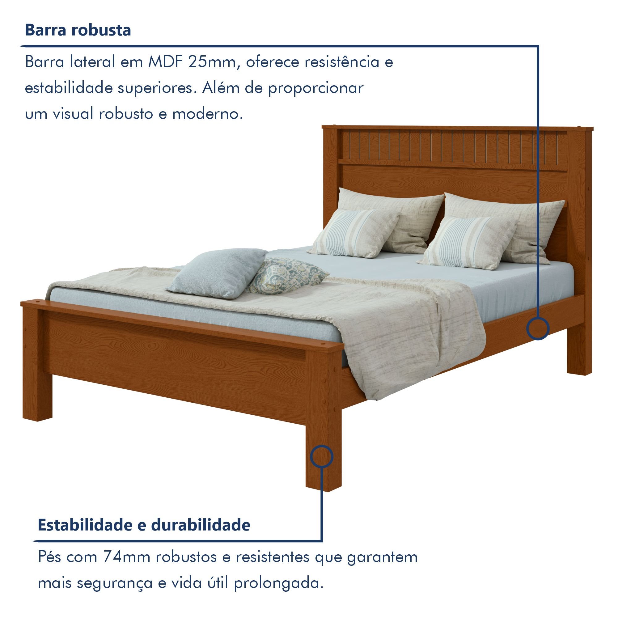 Cama de Casal em Mdp/mdf 111,5x205,9cm Athenas - 4