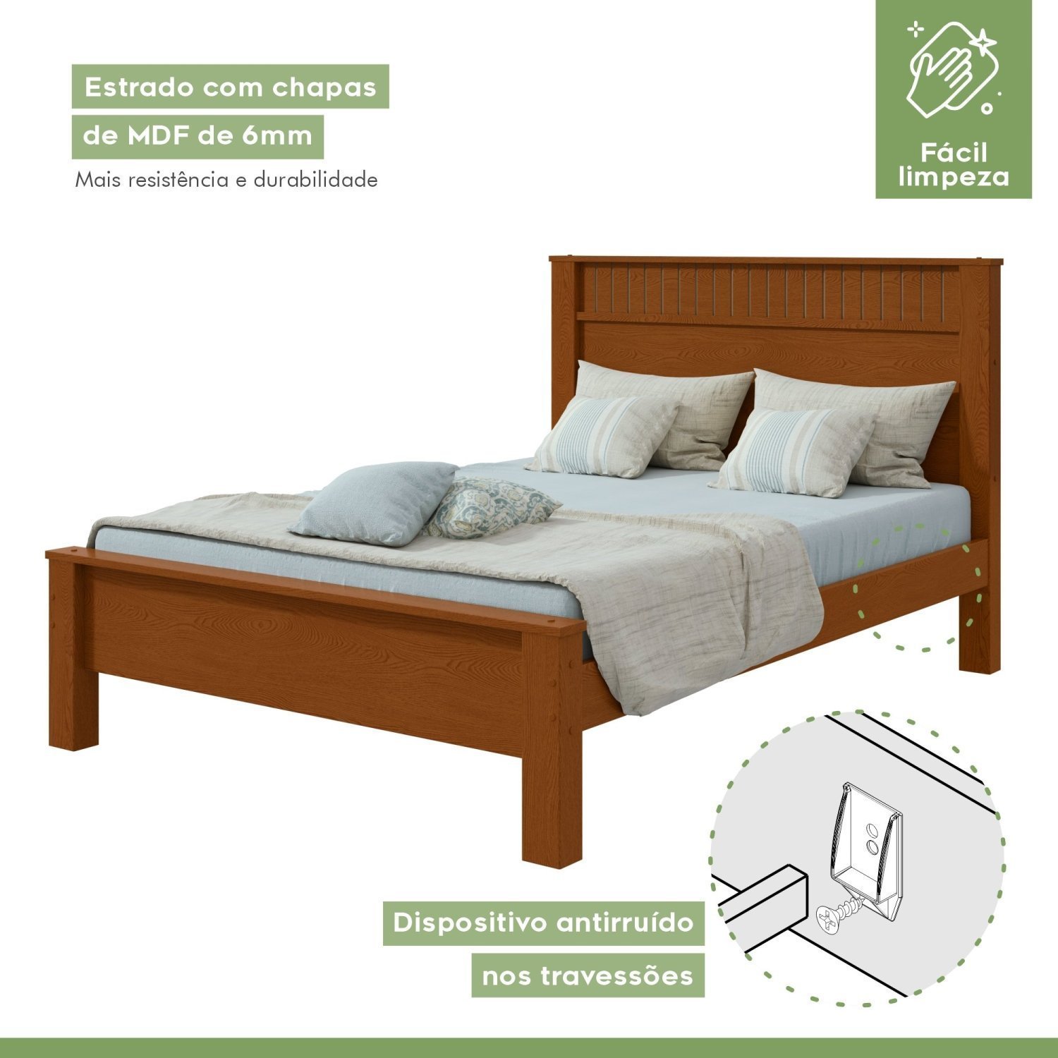 Cama de Casal em Mdp/mdf 111,5x205,9cm Athenas - 8