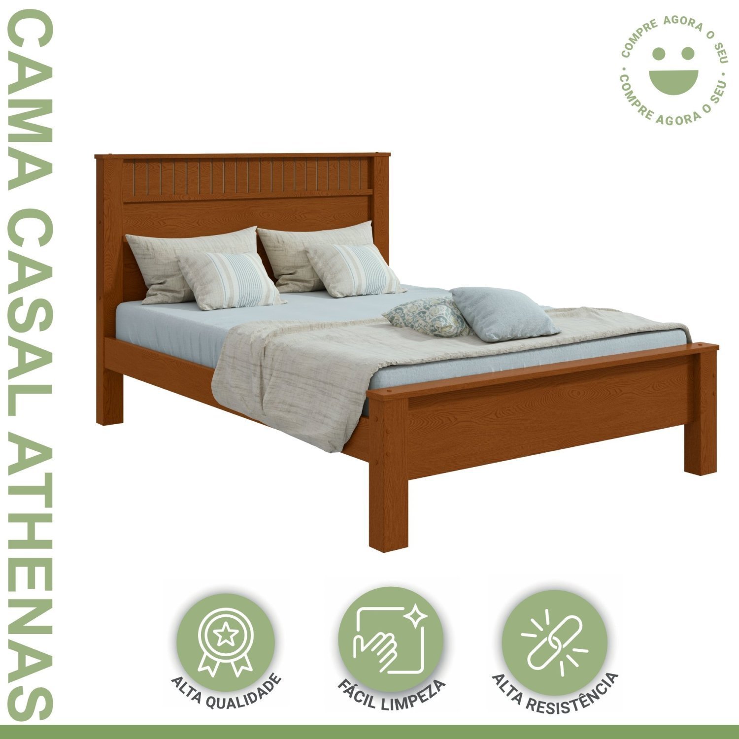 Cama de Casal em Mdp/mdf 111,5x205,9cm Athenas - 12