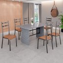 Ver imagem 1 de Conjunto Sala de Jantar Mesa Retangular 140x75cm Tampo Granito Ocre 6 Cadeiras Marselha Prata/C. Marrom/Mart