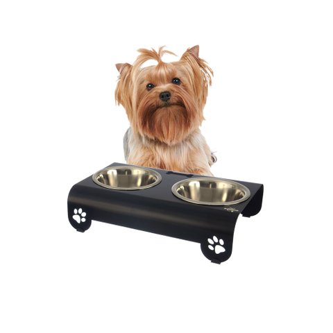 Comedouro Elevado Duplo Cão Porte Mini Preto