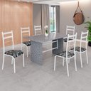 Ver imagem 1 de Conjunto Sala de Jantar Mesa Retangular 140x75cm Tampo Granito Ocre 6 Cadeiras Marselha Branco/Preto Floral