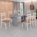 Ver imagem 1 de Conjunto Sala de Jantar Mesa Retangular 140x75cm Tampo Granito Ocre 6 Cadeiras Marselha Branco/C. Marrom