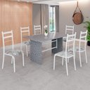 Ver imagem 1 de Conjunto Sala de Jantar Mesa Retangular 140x75cm Tampo Granito Ocre 6 Cadeiras Marselha Branco/Paraopeba