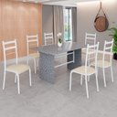 Ver imagem 1 de Conjunto Sala de Jantar Mesa Retangular 140x75cm Tampo Granito Ocre 6 Cadeiras Marselha Branco/Creme