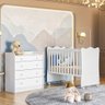 Quarto de Bebê Doce Sonho com Cômoda 2523 e Berço Simples 1 C/ Rodízios Qmovi Branco - 1