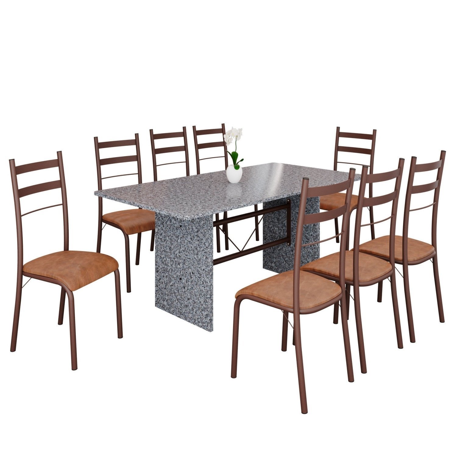 Conjunto Sala de Jantar Mesa Retangular 180x75cm Tampo Granito Ocre 8 Cadeiras Marselha - 2
