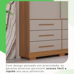 Guarda-roupa com Pés Casal 3 Portas 9 Gavetas Luana - 7