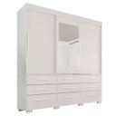 Ver imagem 3 de Guarda-Roupa com Pés e Espelho Casal 3 Portas 9 Gavetas Luana Branco