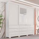 Ver imagem 1 de Guarda-Roupa Casal 3 Portas 9 Gavetas com Espelho e Pés Luana Branco
