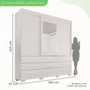 Ver imagem 4 de Guarda-Roupa com Pés e Espelho Casal 3 Portas 9 Gavetas Luana Branco