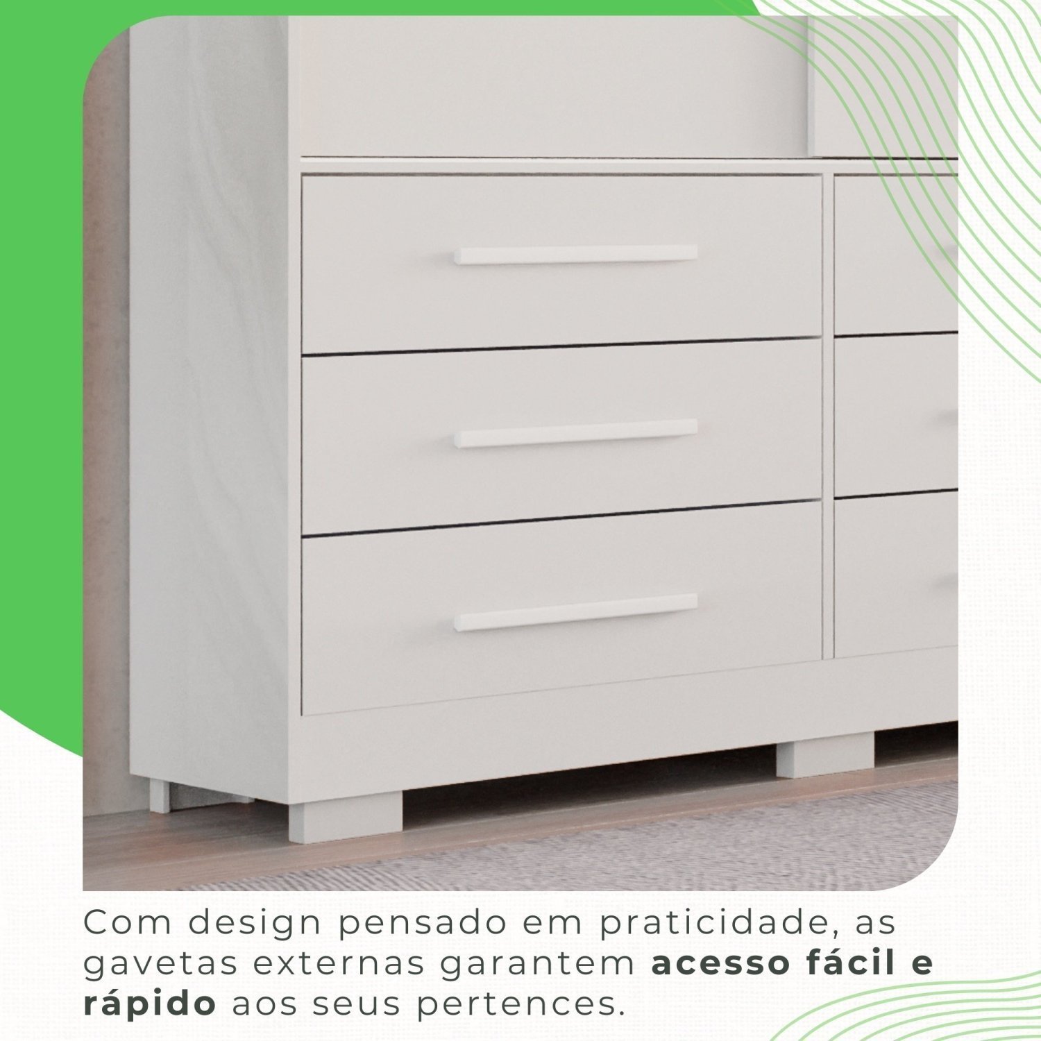 Guarda-roupa com Pés e Espelho Casal 3 Portas 9 Gavetas Luana - 7