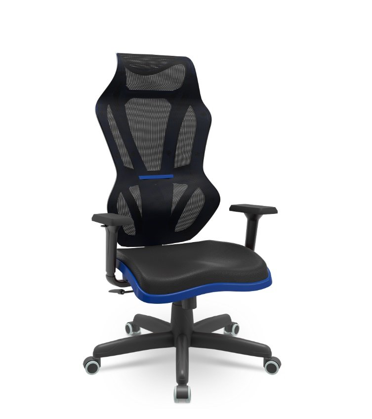 Cadeira Gamer Plaxmetal Vizon Dz Base Standard Relax System Tela Preta Detalhes Azul - 1