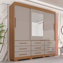 Ver imagem 1 de Guarda-Roupa Casal 3 Portas 9 Gavetas com Espelho e Pés Luana Cinamomo/Off-White