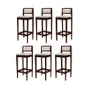 Ver imagem 2 de Kit 6 Banquetas Madeira Imbuia Balcão Encosto Estofado:Imbuia com Linho Cru