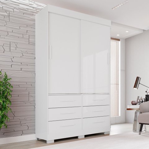 Guarda Roupa com Pés 2 Portas 6 Gavetas Luana