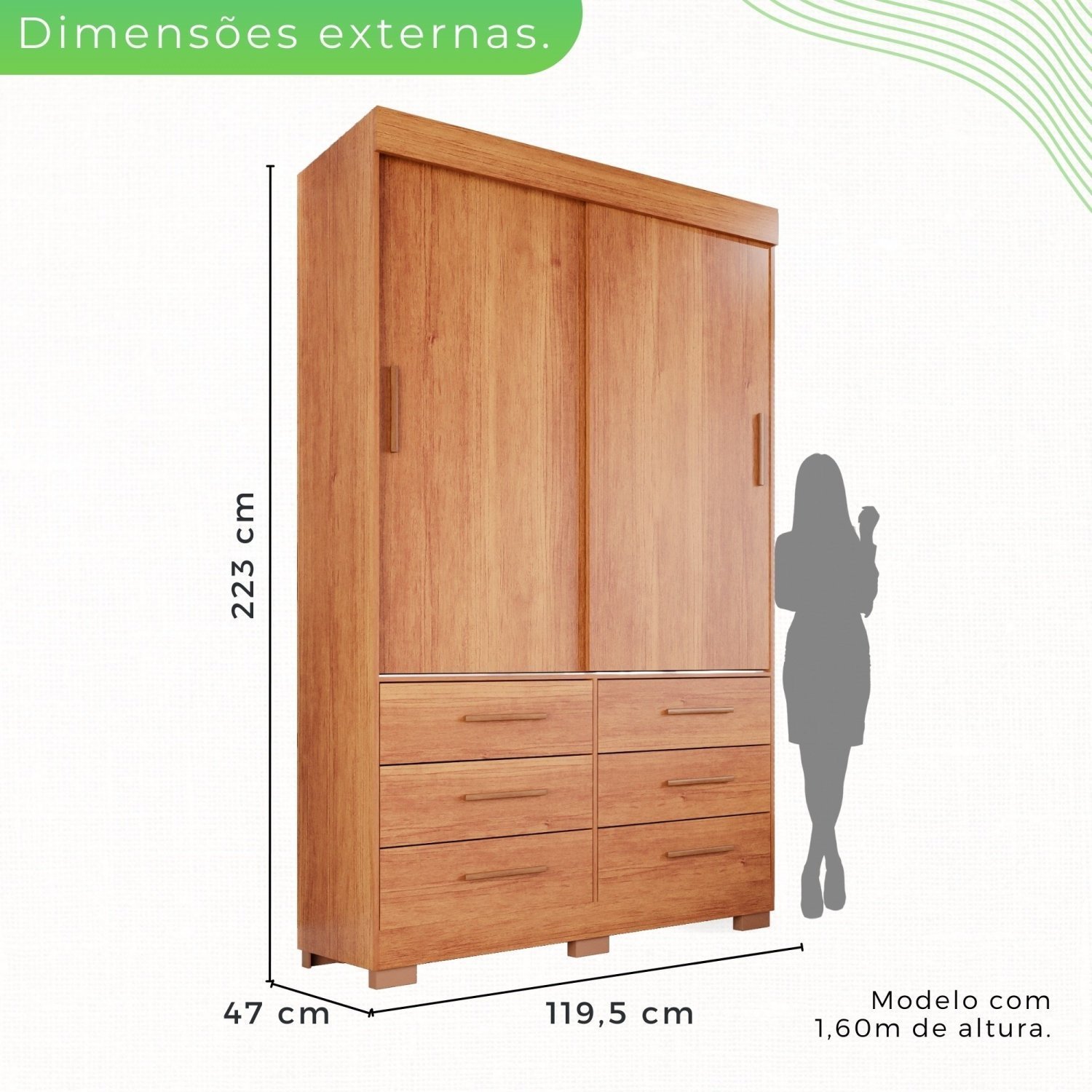 Guarda Roupa com Pés 2 Portas 6 Gavetas Luana - 6