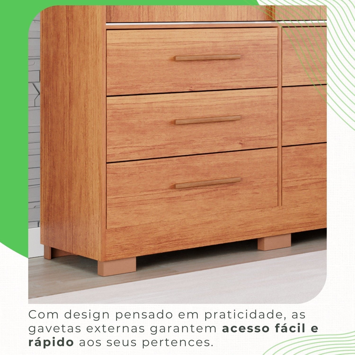 Guarda Roupa com Pés 2 Portas 6 Gavetas Luana - 7