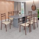 Ver imagem 1 de Conjunto Sala de Jantar Mesa Retangular 180x75cm Tampo Granito Ocre 8 Cadeiras Marselha Marrom/Creme