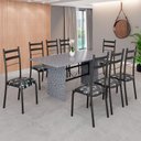 Ver imagem 1 de Conjunto Sala de Jantar Mesa Retangular 180x75cm Tampo Granito Ocre 8 Cadeiras Marselha Preto/Floral/Fosco