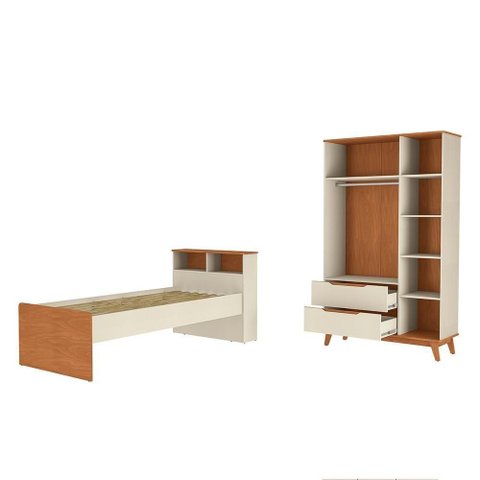 Quarto Infantil 2 Peças Crescer CB1492-Arje com Guarda-Roupa e Cama em MDP BP Argila-Jequetiba