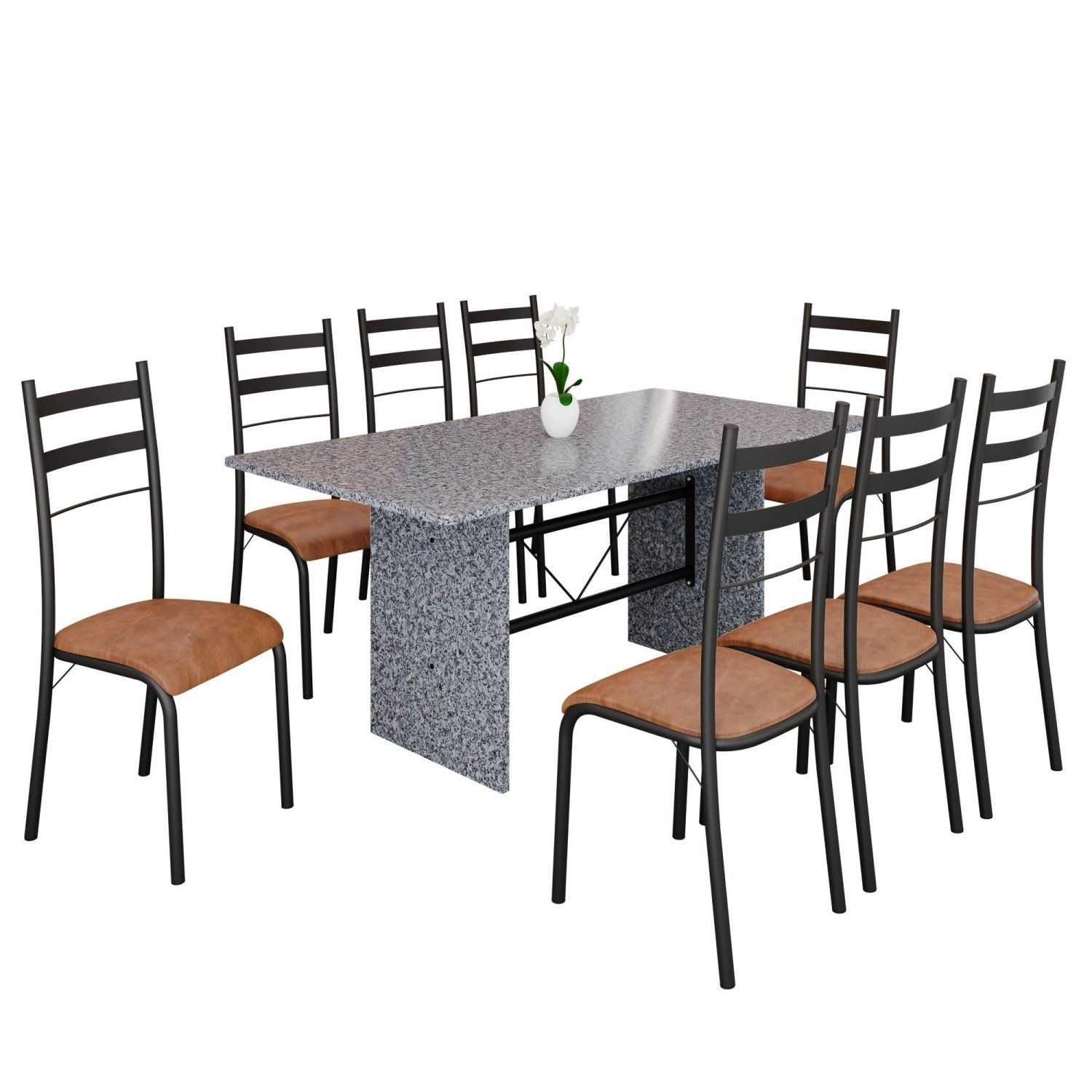 Conjunto Sala de Jantar Mesa Retangular 180x75cm Tampo Granito Ocre 8 Cadeiras Marselha - 2