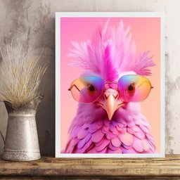 Quadro Galinha Humana - Óculos 24x18cm:moldura Branca - 2