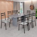 Ver imagem 1 de Conjunto Sala de Jantar Mesa Retangular 180x75cm Tampo Granito Ocre 8 Cadeiras Marselha Preto/Paraopeba/Fosco