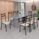 Ver imagem 1 de Conjunto Sala de Jantar Mesa Retangular 180x75cm Tampo Granito Ocre 8 Cadeiras Marselha Preto/Creme/Fosco