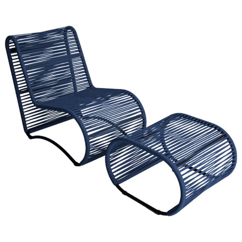 Cadeira Poltrona e Puff Porto para Área Externa em Alumínio e Corda Náutica