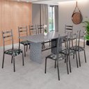 Ver imagem 1 de Conjunto Sala de Jantar Mesa Retangular 180x75cm Tampo Granito Ocre 8 Cadeiras Marselha