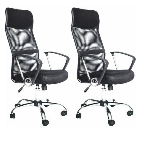 Kit 2 Cadeira de Escritorio Presidente Tela Mesh Comfort Preto