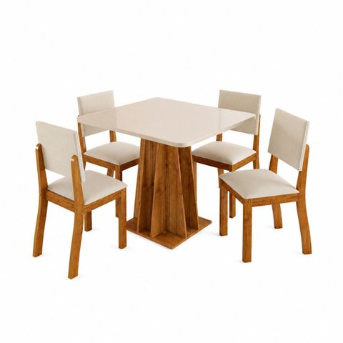 Conjunto Sala de Jantar 4 Lugares Mesa Quadrada MDF 18mm 4 Cadeiras Estofadas Veludo Flash