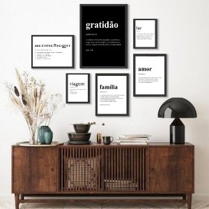 Kit Composição 6 Quadros Palavras Significado - com Vidro:madeira Branca