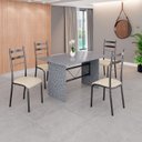 Ver imagem 1 de Conjunto Sala de Jantar Mesa Retangular 180x75cm Tampo Granito Ocre 8 Cadeiras Marselha Prata/Creme/Mart