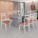 Ver imagem 1 de Conjunto Sala de Jantar Mesa Retangular 180x75cm Tampo Granito Ocre 8 Cadeiras Marselha Branco/C. Marrom